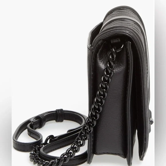 REBECCA MINKOFF Small Love Crossbody Chevron Quilted Leather Crossbody (Black) - Picture 3 of 13